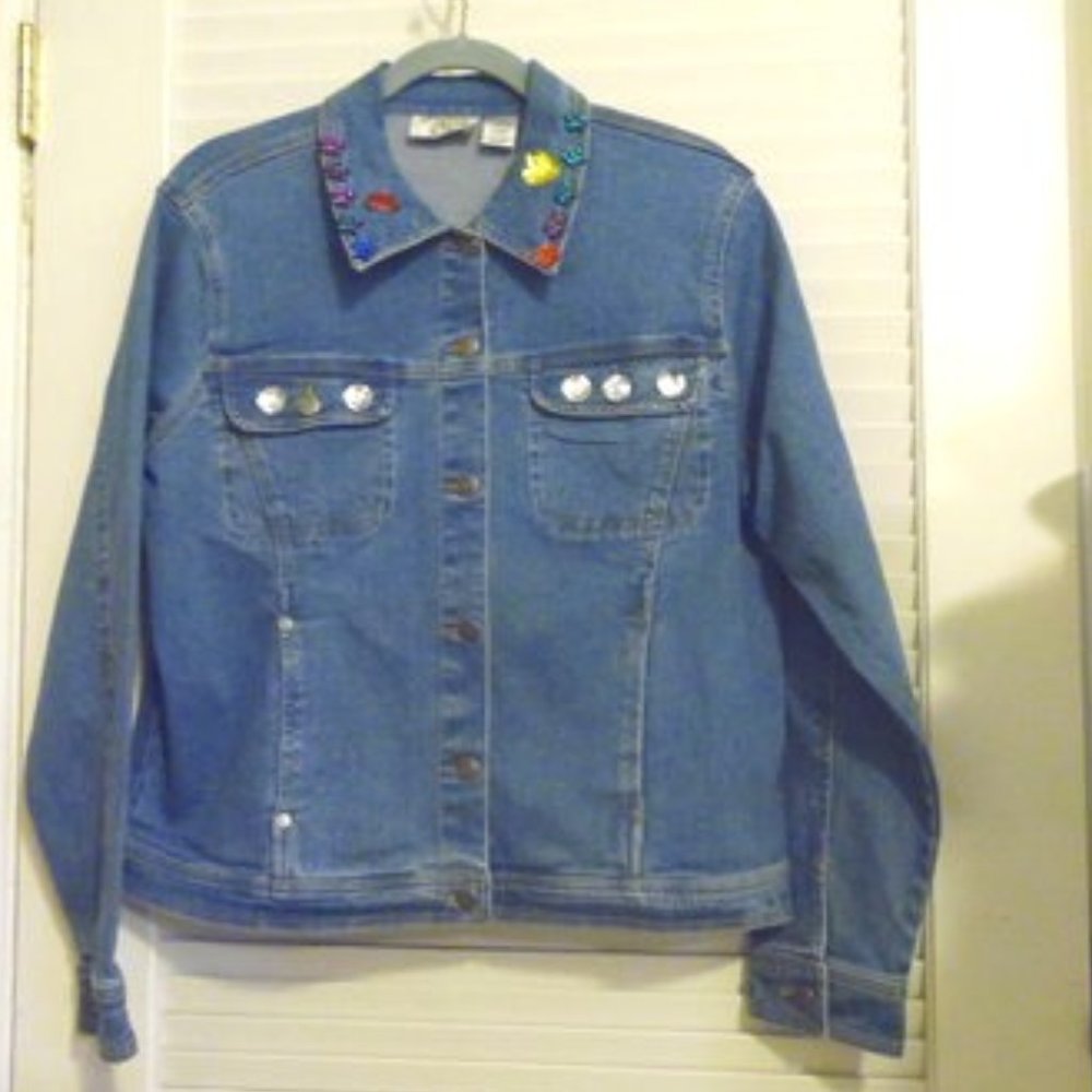 Cervelle Blue Denim Embellished Jean Jacket Size Large